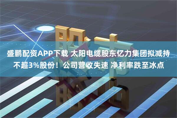 盛鹏配资APP下载 太阳电缆股东亿力集团拟减持不超3%股份！公司营收失速 净利率跌至冰点